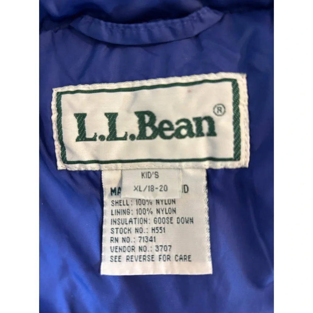 LL Bean Kids Goose Down‎ Puffer Vest Blue XL (18-20) Full Zip Sleeveless